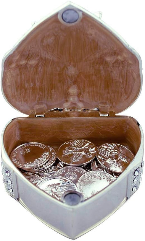 Arras De Boda Gift Set with Coins, 9 Styles, Wedding Metal Boxes for Spanish Matrimony Ceremony (Heart Shaped with Bow)