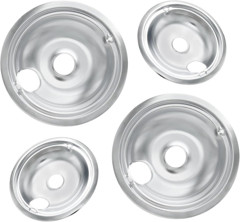 WB31T10010 and WB31T10011 Drip Pans for Electric Stove, Compatible with GE Range, Set of 4, Silver