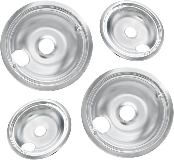 WB31T10010 and WB31T10011 Drip Pans for Electric Stove, Compatible with GE Range, Set of 4, Silver