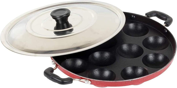 Non Stick Appam Maker, 12 Cavity Appam Patra Pan with Stainless Steel Lid