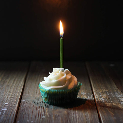 Luter Long Green Birthday Candles - Metallic Candle with Holder for Wedding Party Decoration (24 Pieces)
