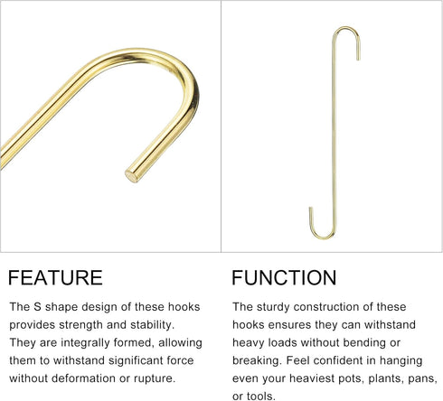 S Hooks for Hanging 2Pcs - Steel Extra Long 300mm/12 S Shaped Hangers for Plants, Garden, Kitchenware