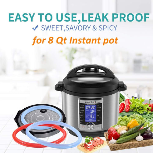 Silicone Sealing Ring for Instant Pot 8Qt, Fits Various Models, 2 Pack in Sky Blue & Cherry Red