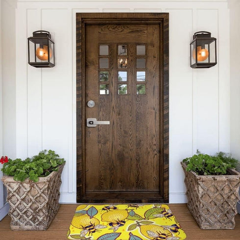 Welcome Doormat - Yellow Lemon and Bee Funny Entryway Rug, Non-Slip, Washable Outdoor Mat for Kitchen, Bathroom