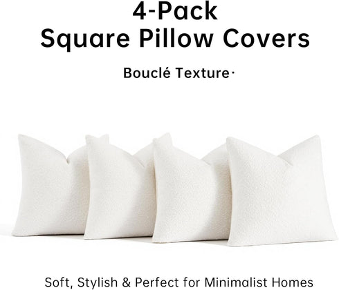 Pack 4 20 20 Inch Topfinel Cream White Boucle Pillow Covers of x Linen Cotton Backing Decorative Textured Accent Solid