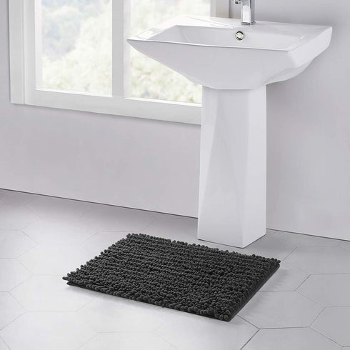 Walensee Non Slip Bathroom Rug Mat (24x17 Inch Dark Grey) Water Absorbent Super Soft Shaggy Chenille Machine Washable