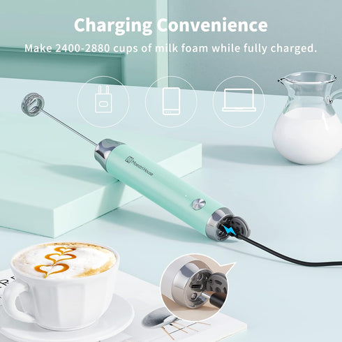 Maestri House Rechargeable Milk Frother with Stand, Handheld Electric Foam Maker for Lattes, Cappuccino, Waterproof