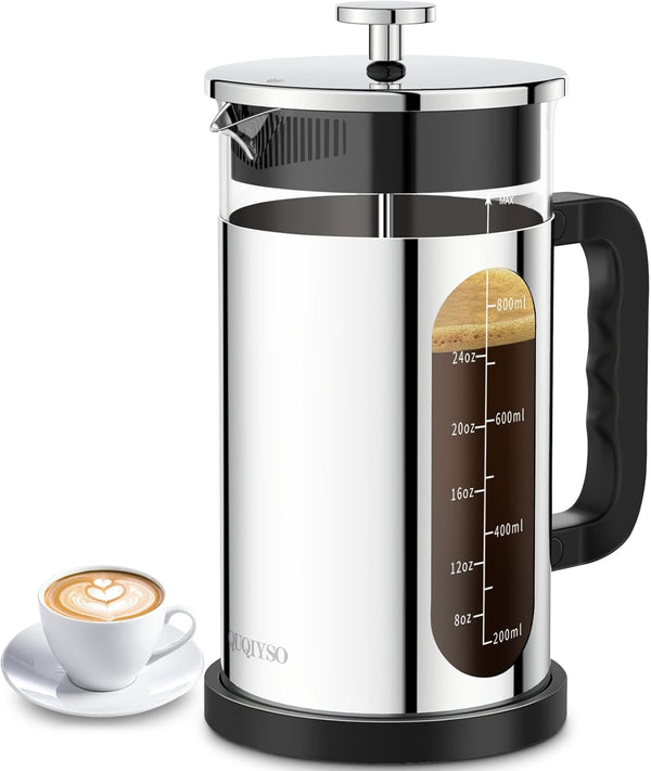 French Press Coffee Maker, 304 Stainless Steel Cold Brew with 4 Filter, Heat Resistant Borosilicate Glass, 34ounce,