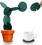 Cactus Coasters Set of 6 DIY Funny Drink Coasters with Flowerpot Holder, Novelty Gifts for Home Bar Decor (Green)