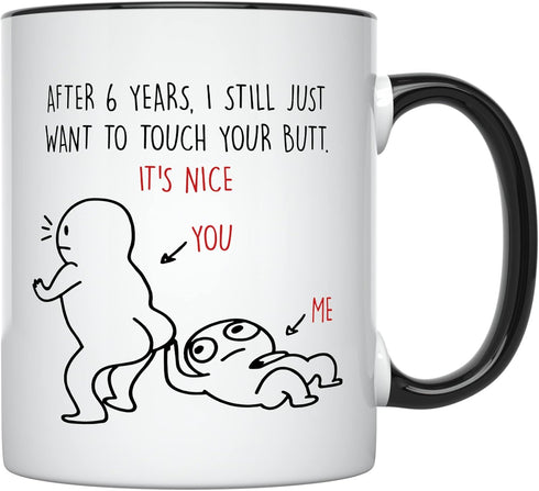 YouNique Designs 6 Years Anniversary Mug, Funny 11 Ounces Coffee Cup for Him, Sixth Year Wedding Anniversary (Black