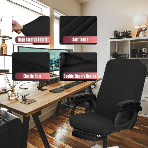 SARAFLORA 2 Pack Stretchable Office Chair Cover, Removable Computer Chair Slipcover with Zipper, Black