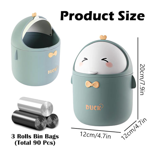 Cute Desktop Trash Can Wastebasket with 90 Trash Bags, Creative Mini Countertop Garbage Can with Lid, Small Plastic Storage Bin for Home Kitchen Dressing Office Kids Bedroom(Green)
