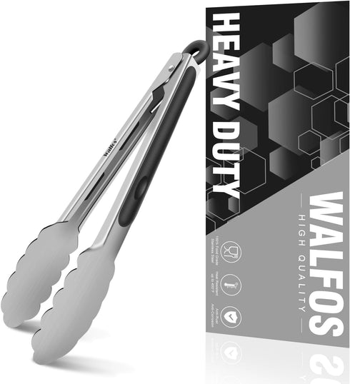 Walfos 7 Inch Small Kitchen Tongs, Mini Silicone Serving Tongs for Cooking, Salad, Grilling, Pasta, Vegetables
