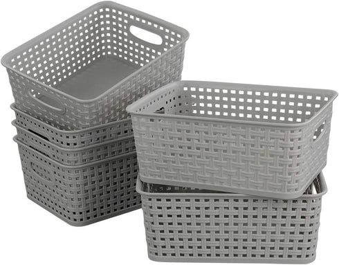 6-Pack Plastic Storage Organizer Basket, Slightly Gray, 10.04"L x 7.48"W x 3.95"H