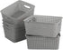 6-Pack Plastic Storage Organizer Basket, Slightly Gray, 10.04"L x 7.48"W x 3.95"H
