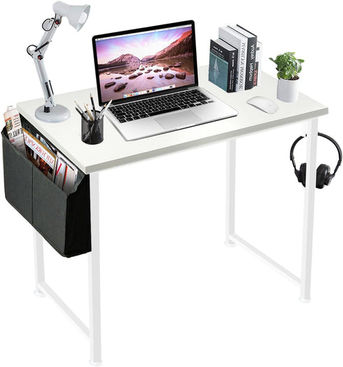 Lufeiya White Small Desk for Bedroom, Student Kids Study Writing Table for Home Office, 32 Inch Modern Mini Laptop PC
