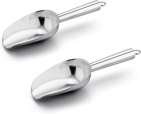 E-far 6 Ounce Ice Scoop Set of 2, Small Stainless Steel Scoops for Ice Cube, Candy, Flour