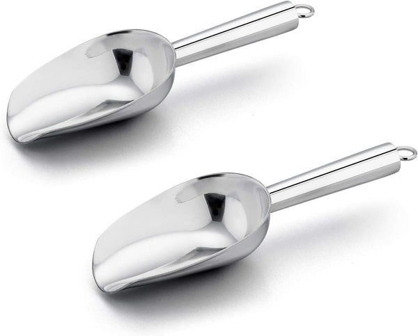 E-far 6 Ounce Ice Scoop Set of 2, Small Stainless Steel Scoops for Ice Cube, Candy, Flour