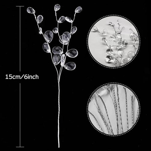 Fityle 50pcs Crystal Bud Branches Artificial Flower Twigs for Wedding Party Home Decor - White, 15cm