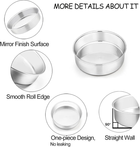 TeamFar 6 Inch Cake Pan Set, 2 Pcs Round Stainless Steel for Baking Steaming Serving, Fit in Oven Pot Air Fryer