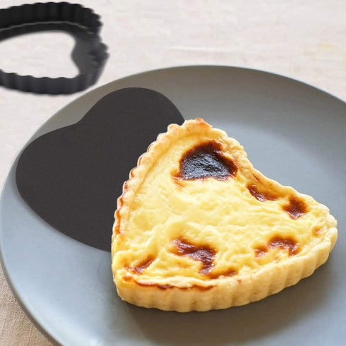 Mini Tart Pan Set of 6, Non-Stick 4 Inch Heart-shaped Quiche Pan with Removable Bottom for Pies & Muffins