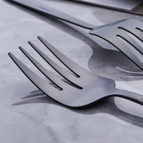 Matte Black Serving Fork, 9.5-inch Stainless Steel Large Serving Fork, Heavy Duty, Satin Finish, Set of 3