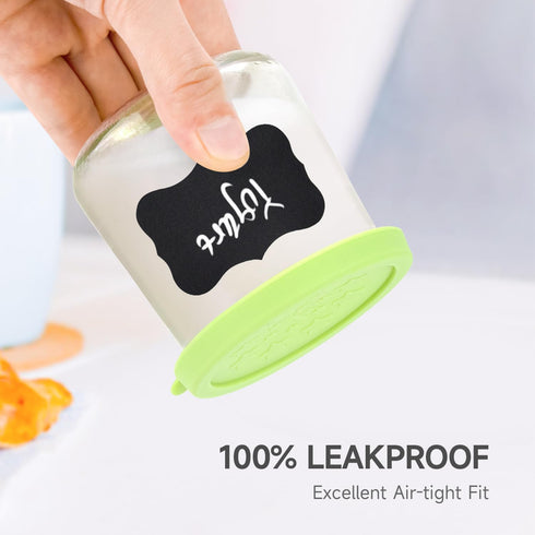 12 Pack 5oz Sophico Oui Yogurt Jar Lids Silicone, Leak Proof Covers Fit For Oui Glass Jar with Bottle Labels, Airtight