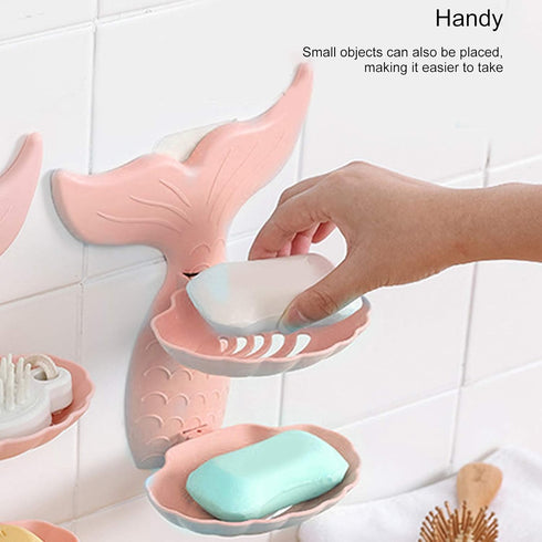Soap Bar Holder, Self Draining Soap Dish, Mermaids Tail Double Layer Soap Dish for Bathroom Kitchen Sink