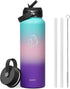 BUZIO 40oz Insulated Water Bottle, Stainless Steel Double Wall Flask, Leak Proof Sports Jug with Straw Lid