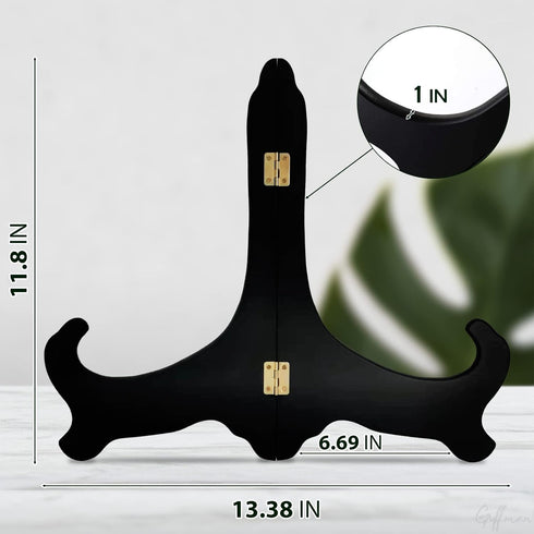 Guffman 12 Inch Wooden Display Stand - Black Wood Plate Stand for Decorative Plates