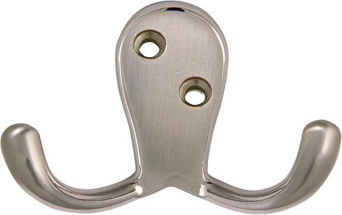 Design House 207761 Wall-Mounted Double Hook for Coat Hat, Towel Robe in Bathroom or Closet Satin Nickel 10-Pack