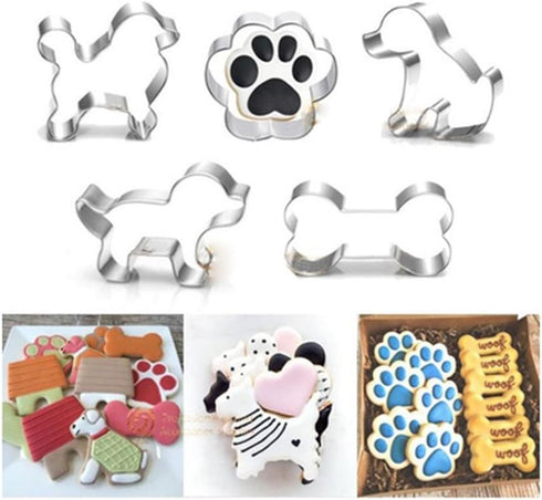 Puppy Dog Paw and Bone Shaped Cookie Cutter, Stainless Steel Biscuit/Fondant Molds, Homemade Baking Tools by EORTA, Set