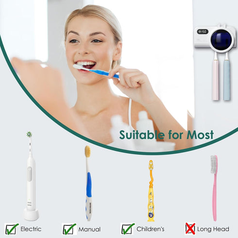Toothbrush Holder & UV Sanitizer, FullHouse Toothbrush Cleaner with Air Drying and Rechargeable, Bathroom Wall Mounted