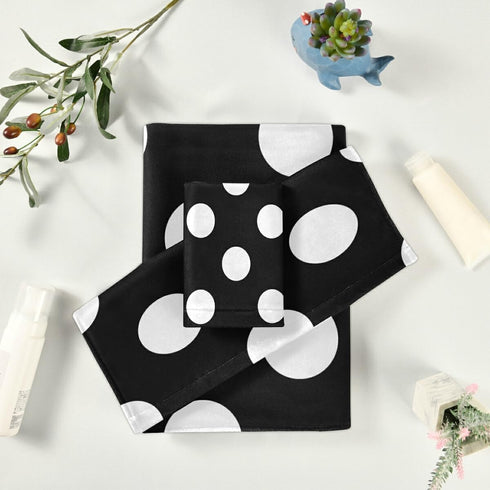 Qilmy 3-Piece Set, Set Polka Dot Towel Absorbent Soft Bathroom Decorative Towel with Bath Towel, Hand Towel & Washcloth