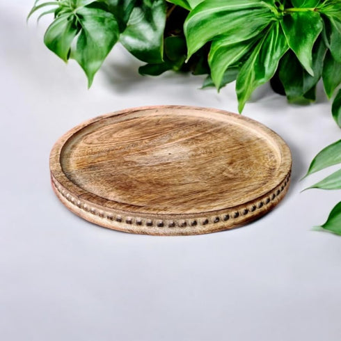CRAFTYKART Set 11 inches, 11 inches Round Wood Serving Trays Rustic Nesting Trays Stackable Platters for Serving Cakes