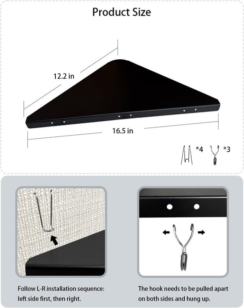 3 (1 Pack) Metal Cubicle Corner Shelf with Hooks for Office Fabric Walls, Hanging Organizer Shelves for Keys and Office