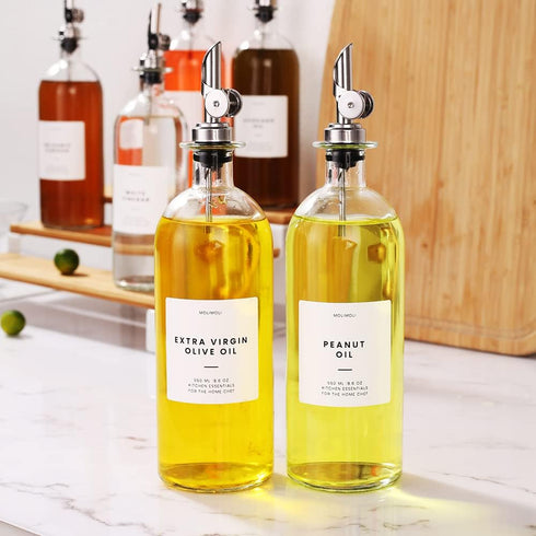 500ml, Set 2 Molimoli Oil and Vinegar Dispenser with Metal Pour Spout, Weighted Pourer, Glass Bottle Dispenser