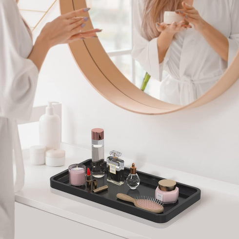 Bamboo Bathroom Vanity Tray for Countertop, Small Decorative Wood Organizer for Dresser Tops and Toilets