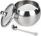 asika Stainless Steel Sugar Bowl with Clear Lid and Spoon, Drum Shape Small Condiment Container for Home, 8.1 Ounces