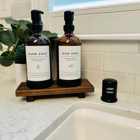 Counter Wood Pedestal Soap Stand, Farmhouse Wood Riser, Soap Dish Holder/Tray Decor for Bathroom Kitchen, Rustic Candle