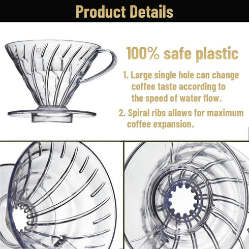 V 02 60° Cone Plastic Coffee Dripper, 1-4 Cups, Pour Over Coffee Maker, Reusable Coffee Filter Cup, Slow Brewing Accessories for Home, Cafe, Restaurants