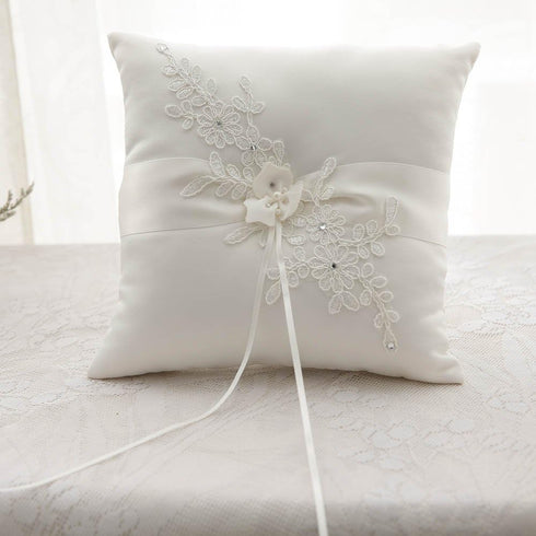 Awtlife Flower Wedding Ring Pillow Ivory Cushion Bearer for Beach Wedding, 8.26 Inch