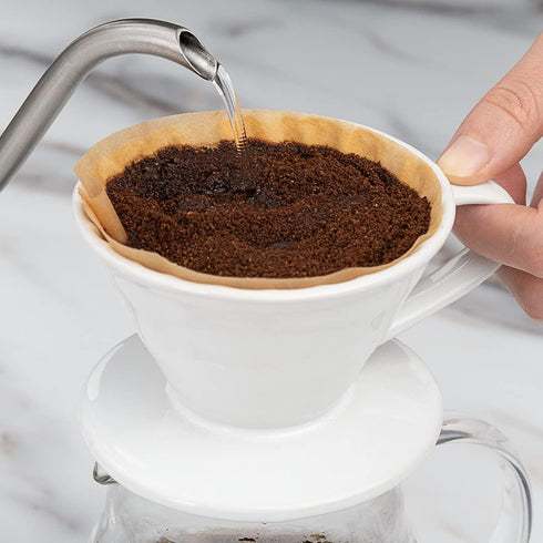Restaurantware Restpresso 10 Ounce Coffee Dripper, Reusable Coffee Cone with Drip Hole, White Ceramic Pour Over