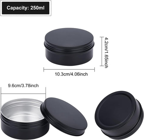 BENECREAT 5 Packs 8oz Matte Large Black Aluminum Tin Can Round Metal Tins with Screw Lid for Spices, Candies Tea and Chrismas Treat