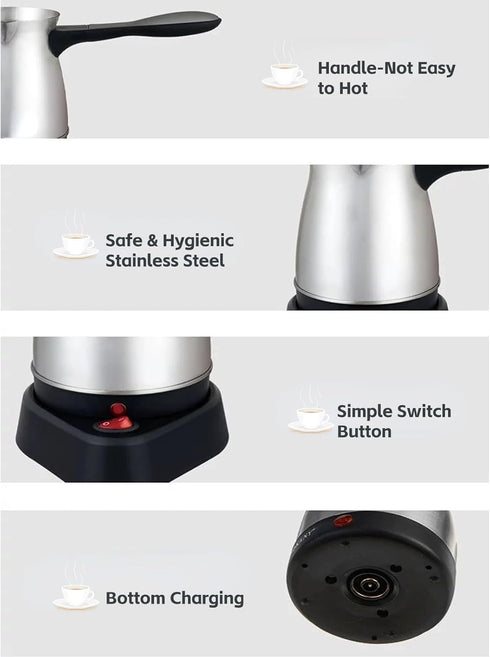 Yoidesu Turkish Coffee Maker, 600ml Coffee Warmer Pot, Ergonomic Handle, Stainless Steel Kettle for Home, Electric