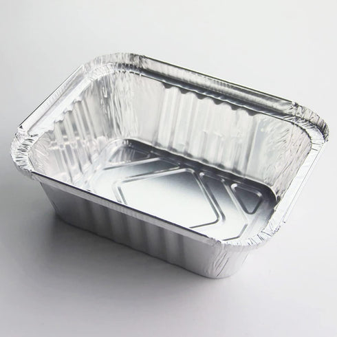 PARTY BARGAINS 1 Lb. Small Aluminum Pan with Lids - 50 Pack Disposable Take-Out Pans