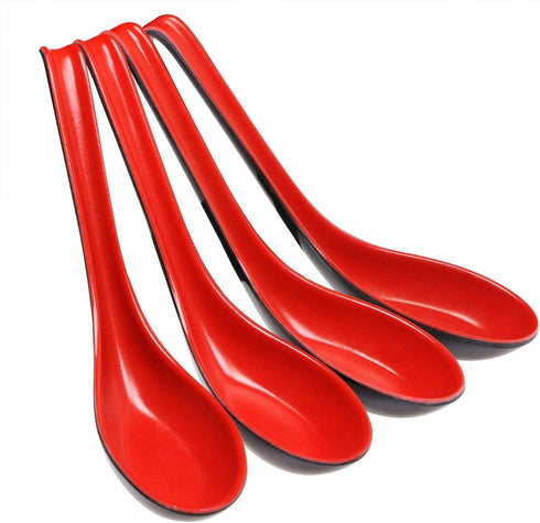 Set of 5 Ramen Noodle Soup Spoon with Long Handle Red Black Vintage Large Spoons for Restaurants Home Hotel Food Shop Japanese