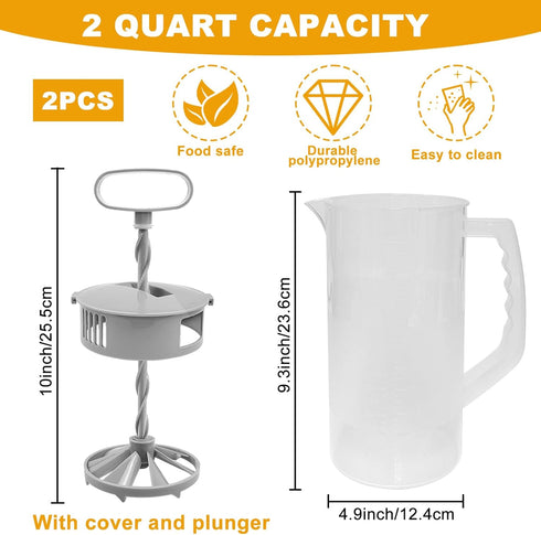 Hlimior 2 Pack 2 64oz Mixing Pitcher for Drinks Quart/ Plastic Water Pitcher with LidEasy-Mix Juice ContainerAngled