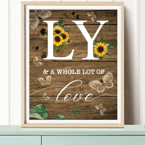 Family Sunflower Butterfly Wall Decor, Inspirational Rustic Wood Sign Wall Art for Living Room, Set of 3 (8"X10") Prints
