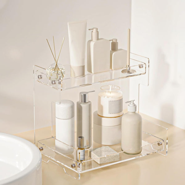 Bathroom Counter Organizer Countertop 2 Tier Storage Acrylic Corner Makeup Organizer for